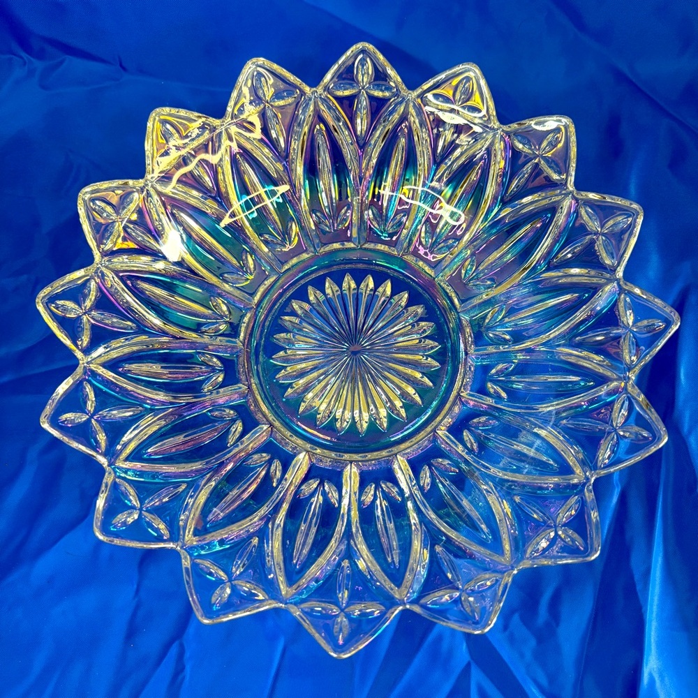 Federal Glass Clear Iridescent Carnival Glass Petal Bowl